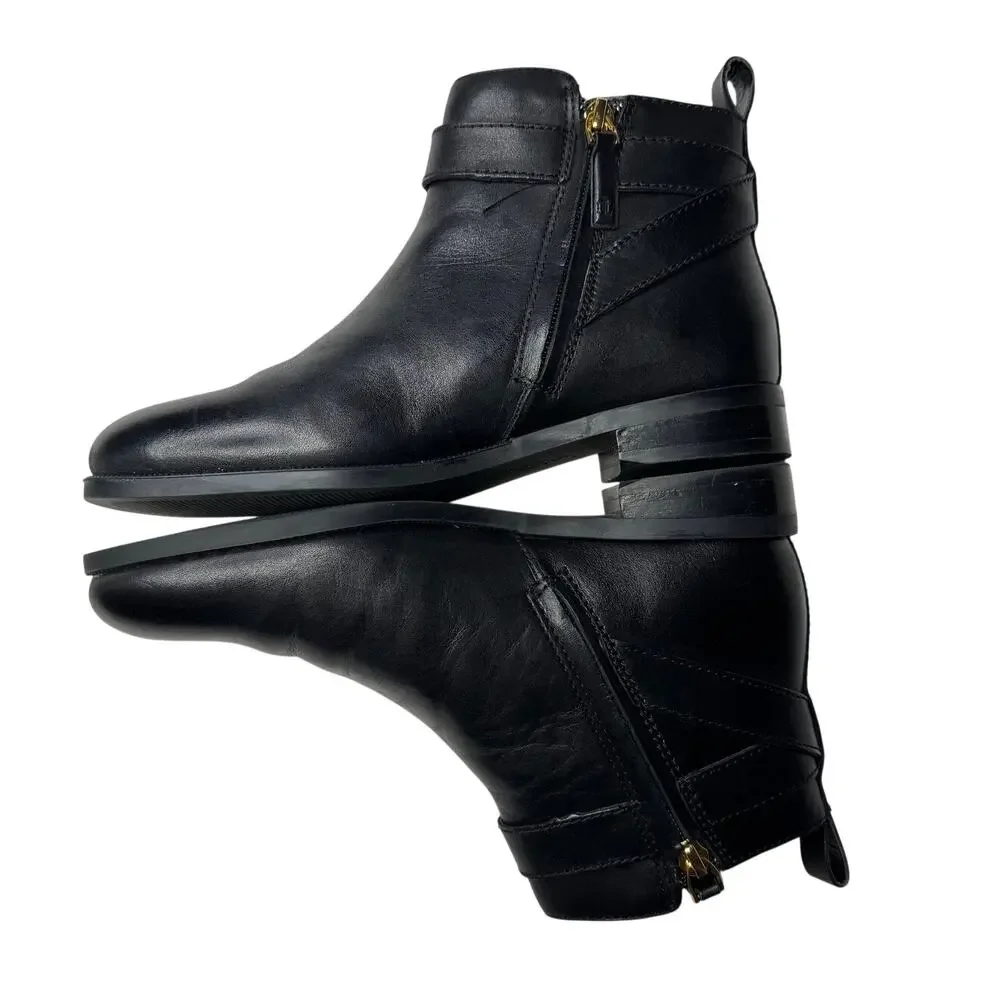 Lauren Ralph Lauren Bonne Black Leather Ankle Boots Size 6B